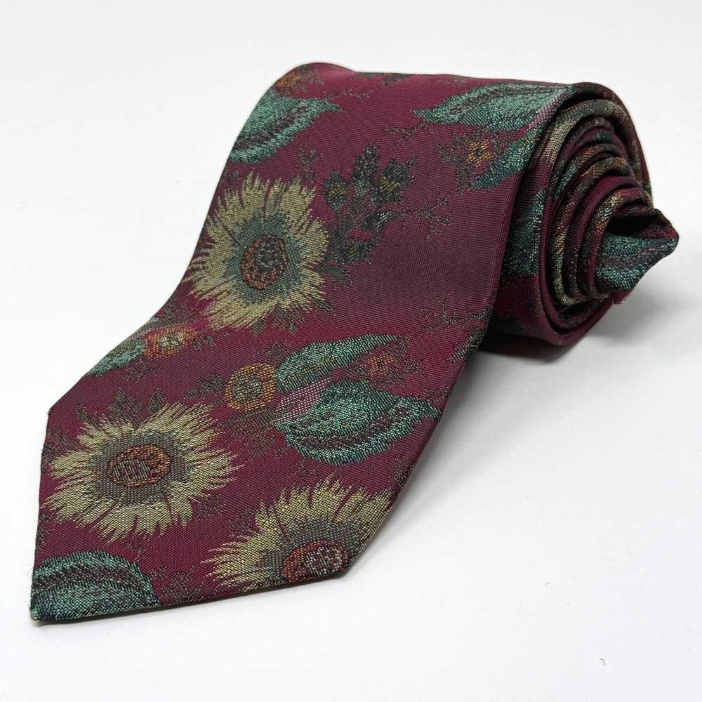 Vintage Kenzo Paris Silk Tie Burgundy Floral Jacquard Made In Japan 56"x3.5"